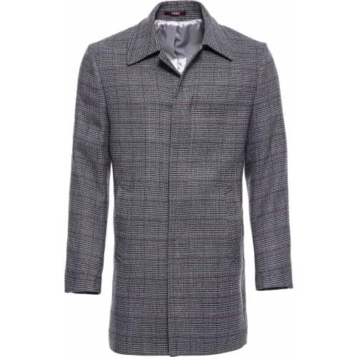 Grey Checked Hidden Button Peak Lapel Coat