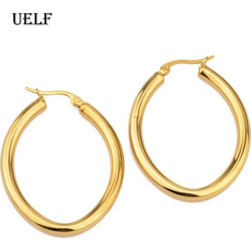 Uelf Gold color circle creole earrings, Stainless Steel Big Round wives Hoop Earrings gifts for women