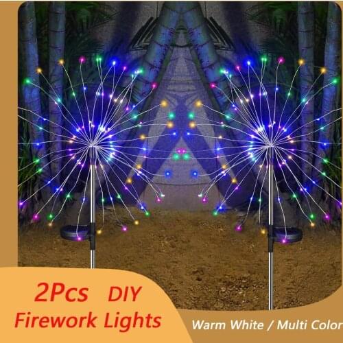 2pcs Outdoor LED Solar Fireworks Lights 120 LEDs Waterproof String Fairy Light For Home Garden Street Christmas Decoration