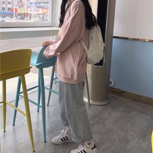 Spring and autumn baggy jeans womens straight pants high waist large size thin broad leg pants students hundred pants