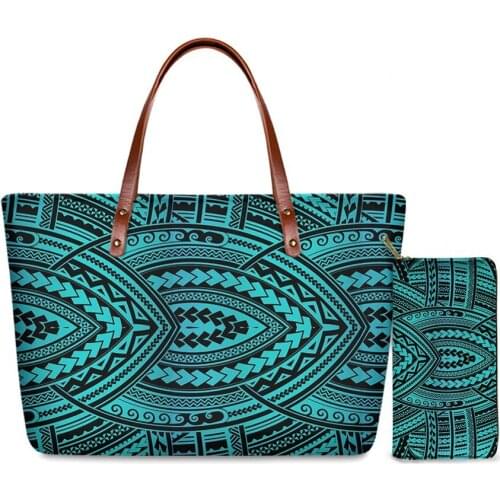 HYCOOL Handbag Shoulder Bag Polynesian Tribal Hawaii Flower Womens Leather Shoulder Bag For Ladies Casual Fashion Tote Handbags
