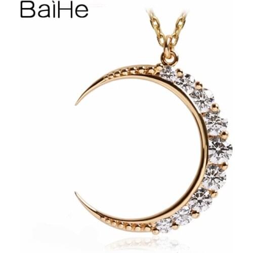 BAIHE Solid 18K Rose Gold 0.66ct Round H/SI Natural Diamonds Wedding Fine Jewelry Gift diamond Necklace moon Necklace For Women