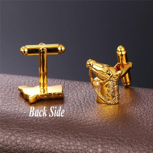 Animal Horses Head Cufflinks for men jewelry Gold color With Austrian Rhinestone with box Gift C1998G