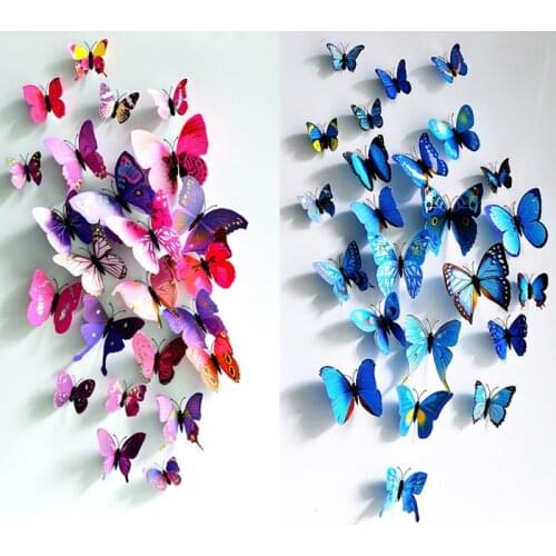 12pcs/set Multicolor PVC 3D Butterfly Wall Sticker Fridge Butterfly Sticker Party Kids Room Home Decal Wall Decor Wedding Decor