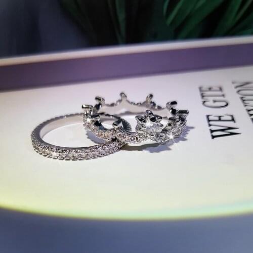2 Luxury Crown Two-piece Set Ladies Wedding Ring Romantic Bride Pair Ring Engagement Jewelry Cubic Zirconia 925 Silver Jewelry