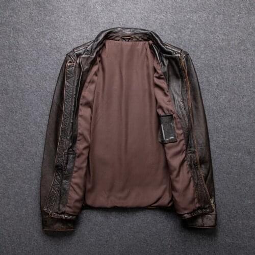 2020 Vintage Brown Men Casual Jacket Plus Size XXXL Genuine Cowhide Autumn Russian Slim Fit Natural Leather Coat