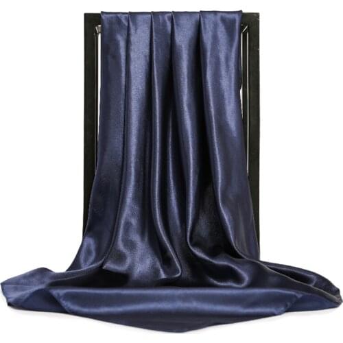 2021 Summer Sunscreen Solid Color Silk Scarf Fashion Beach Square Bandana Popular 90X90CM Kerchief Female High-Grade Satin Shawl