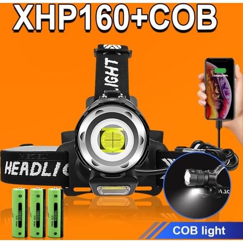 2021 Newest COB Led Headlamp XHP160 Rechargeable Head Flashlight Most Powerful Head light Torch XHP90.2 USB Zoom Fishing Lantern
