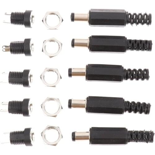 5.5mm x 2.1mm 5.5x2.1 DC Power Supply Plug Connector + Female Metal Panel Mount Socket Jack Plug DC Connectors Terminal Adapter