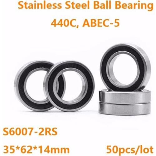 50pcs/lot S6007-2RS S6007RS ABEC-5 Stainless steel 35×62×14mm Deep Groove Ball bearing Double Rubber cover 35*62*14mm