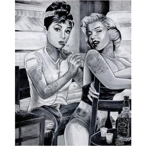 Women monroe diamond mosaic herpburn embroidery painting rhinestone wall sticker decor dimond drawing art needlework picture