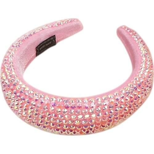 Sponge Padded Jewelry Velvet Headband Sparkling AB Resin Rhinestone Hair Hoop