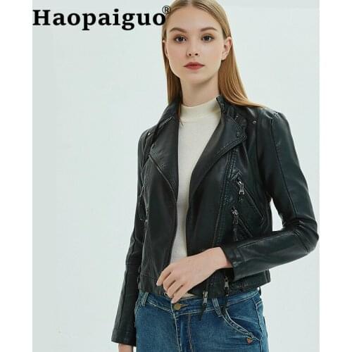 Plus Size 2019 Brand Winter Autumn Motorcycle Leather Jackets Black Leather Jacket Women Leather Coat White PU Jacket Leather
