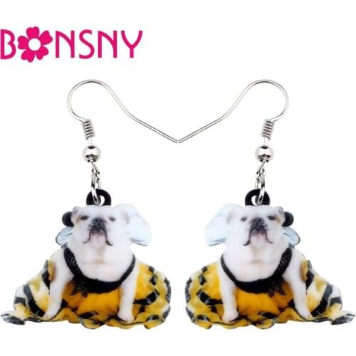 Bonsny Acrylic Halloween Costumes French Bulldog Earrings Drop Dangle Cute Animal Jewelry For Women Girls Pet Lovers Gift Charns