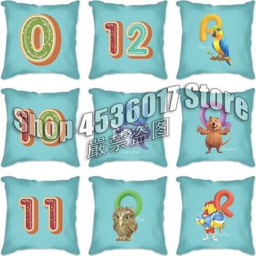 Decorative Throw Pillow Blue Letter Square Love Geometric Cotton Linen Cushion Cover For Sofa Home Capa De Almofadas