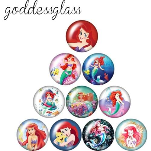 Disney The Little Mermaid Princess ariel 10pcs 12mm/18mm/20mm/25mm Round photo glass cabochon flat back Necklace Making findings