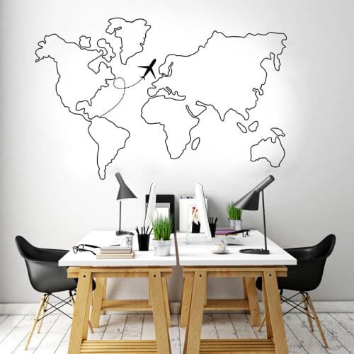 Home Decoration Fashion Art Stickers World Map Wall Stickers Map Outline Stickers Airplane Flight Route Travel Wall Stickers dt2