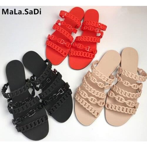 Fast Delivery New Fashion European Five Chain Summer Sandals Outside Slip On Soft PVC Flat Slides Beach Shoes Casual Slippers