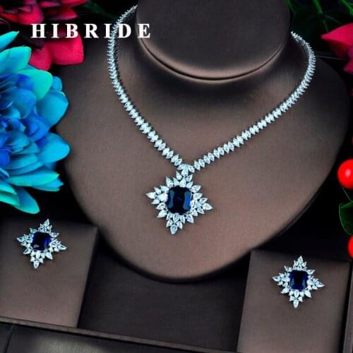 HIBRIDE New Arrival Blue Cubic Zircon Dubai Bridal Jewelry Sets For Women Wedding Accessories Fashion Jewelry Gifts N-725