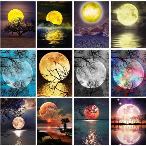 HUACAN 5d Diamond Painting Landscape Moon Rhinestones Diamond Embroidery Cross Stitch Sea Mosaic Sale Home Decor