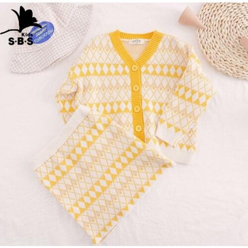 Girls Sweater Suit Autumn New Arrival Childrens Clothes Kids Clothes Long Sleeves Jacket Knitted Cardigan Skirt Two-piece Suit