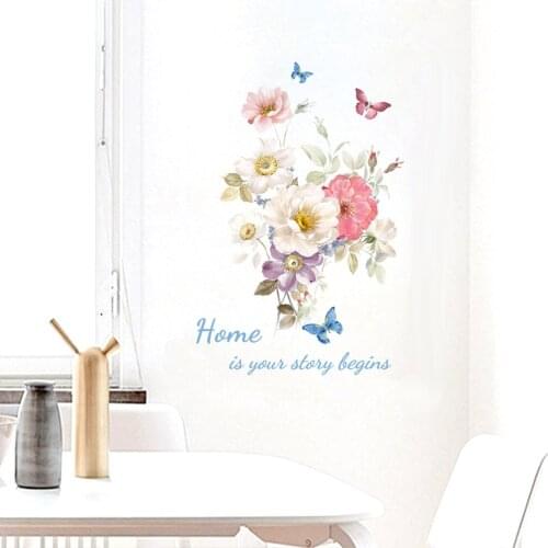 Colorful peony flowers Wall Sticker Living room bedroom background decoration wallpaper Butterflies home decor Creative stickers