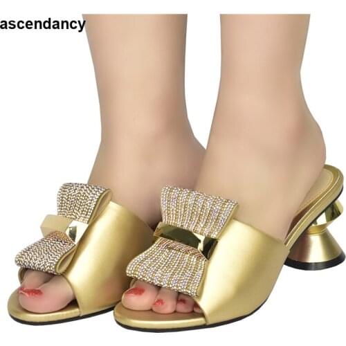 Fashion Design African Design Shoes for Wedding Women Ladies Shoes and Sandals Closed Toe Heels Italian Pumps with Rhinestone