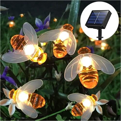 New Solar Powered Cute Honey Bee Led String Fairy Light 50leds 100leds Bee Outdoor Garden Fence Patio Christmas Garland Lights