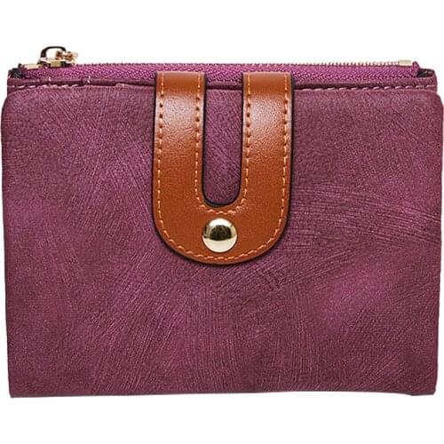 2021 Wallet New Style Ladies Short Fashion All-Match Two Folding Wallet Student Simple PU Zipper Buckle Wallet Coin Purse