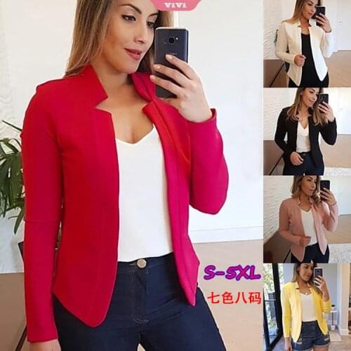 New Womens Autumn Blazer Fashion Basic Blazer Casual Solid Color Long-sleeved Overalls Jacket Office Ladies Elegant Blazer