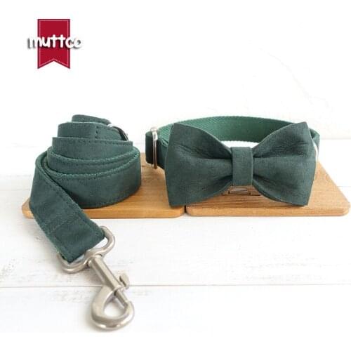 MUTTCO Dog collar and leash set with bow tie THE GREEN DAY creative design dog collar for Large Medium Small Dog 5 sizes UDC019