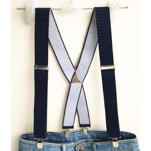 Navy Dot Jacquard Suspender Men Women Adult Suspensorio Adjustable Elastic Big Size X Back Clips on Print Brace BD059