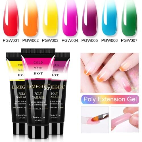 15ml Temperature Change Glitter Poly Nail Gel For Nail Extension Finger Quick Building Poly Gels Semi Permanent Hybrid Varnishes