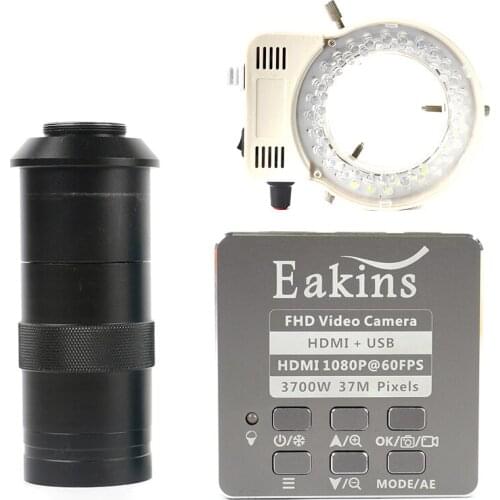 37MP 1080P HDMI USB Industrial Microscope Camera Digital Video Recorder 100X/180X/300X Zoom C-mount Lens 56 LED Ring Light