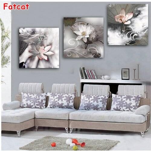 Diy 3pcs diamond painting orchid flower triptych mosaic cross stitch 5d embroidery full square round drill decoration icon PP848