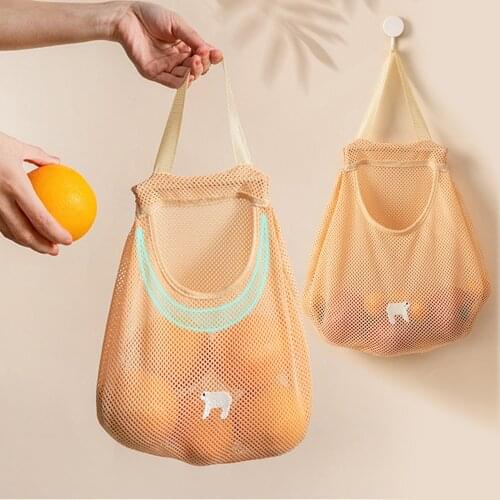 1Pc Kitchen Fruit Vegetable Storage Hanging Bag Portable Ginger Garlic Onion Hollow Mesh Bag Breathable Storage Bag Household
