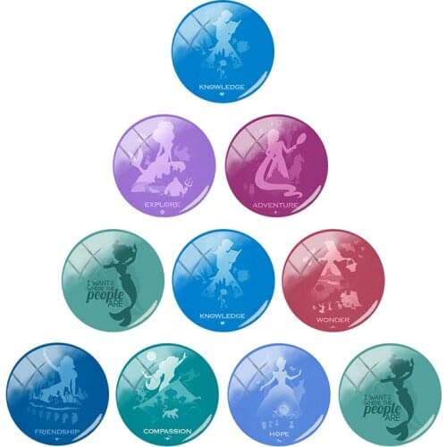 Disney Color Bottom White Princess Pattern 12mm/15mm/16mm/18mm/20mm Photo Cute Girl Glass Cabochon Dome Flat Back DIY Jewelry