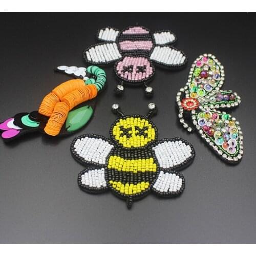 Rhinestones Beaded dragonfly Bee Cloth Applique Sequins Bird Patch Fashion Clothes Decoration Accessories Decal