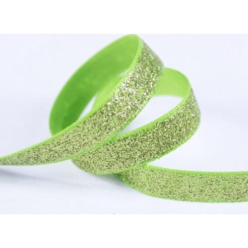 T.R RIBBON 3/8'' 9mm solid color full glitter grosgrain polyester sparkle sprayed ribbon Gift Wrap 550 Apple green 10yards