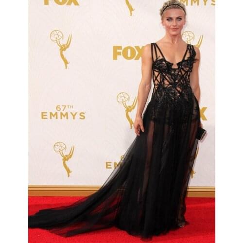 Unique Tops Long Prom Gown Black Tulle Floor Length Sexy See Through Dress for Wedding Party Custom Made