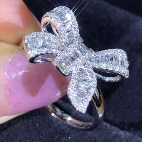 High Quality Milangirl White Crystal Bow Ring for Women Wedding Party Rings Jewelry Accessories Size 6-10
