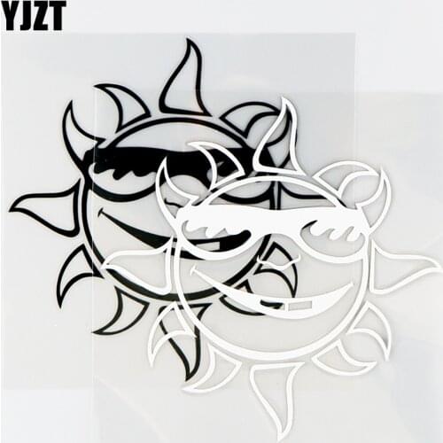 YJZT 13.5×13.5CM Happy Sun Smiling Face Funny Car Sticker Vinyl Decal Decor Cool Black / Silver 10A-0619