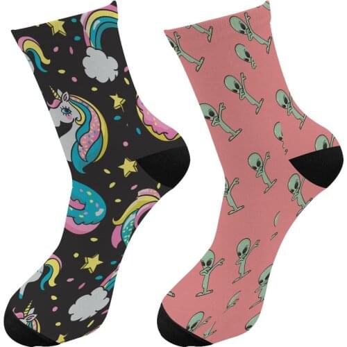 Crazy Fun Cool 3D Print Unicorn Colorful Long Socks Men Alien Funny Crew Sport Socks Novelty Women Tube Kawaii Pink Socks