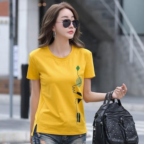 Shintimes Plus Size Print Cotton T Shirt Women Korean 2021 Summer T-Shirt Womens Short Sleeve Woman Clothes Tops Tee Shirt Femme