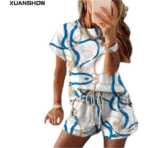 XUANSHOW Summer Women Jogging Suit Set Tie-dye Gradient Short-sleeved Casual Two Piece Athleisure Clothing Suit