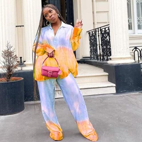 Streetwear Two Piece Set Women Clothing Sets Long Sleeve Button Shirt Top and Wide Leg Pants Suits Loose Casual 2 Piece Outfits