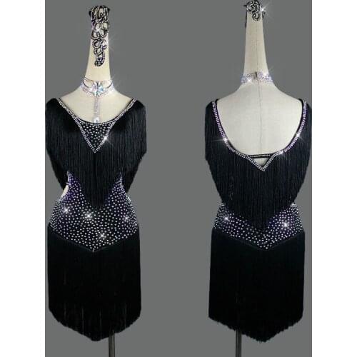 New Latin Dance Dress Women Black Tassel Performance Competition Clothing Sexy Backless Club Dancer Singer Entertainer Dresses