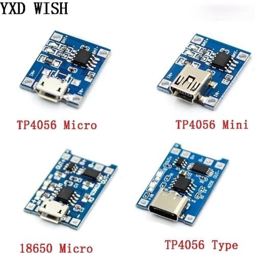 100PCS TP4056 Type-c/Micro/Mini USB 5V 1A 18650 Lithium Battery Charger Module Charging Board Dual Functions Li-ion