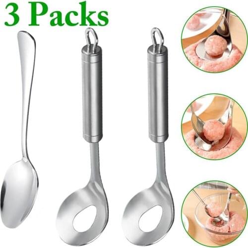 2pcs Stainless Steel Meatball Maker Non-Stick Meat Spoon Meatball Making Tool With Soup Spoon Creative Kitchen Tools For Meat