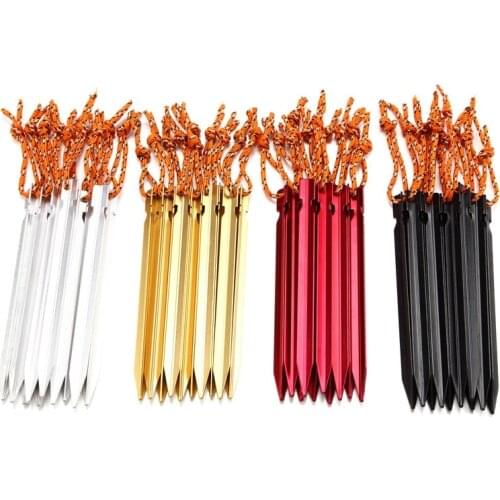 6pcs) 18cm Al Alloy Tent Peg With Rope Outdoor Camping Tent Nail